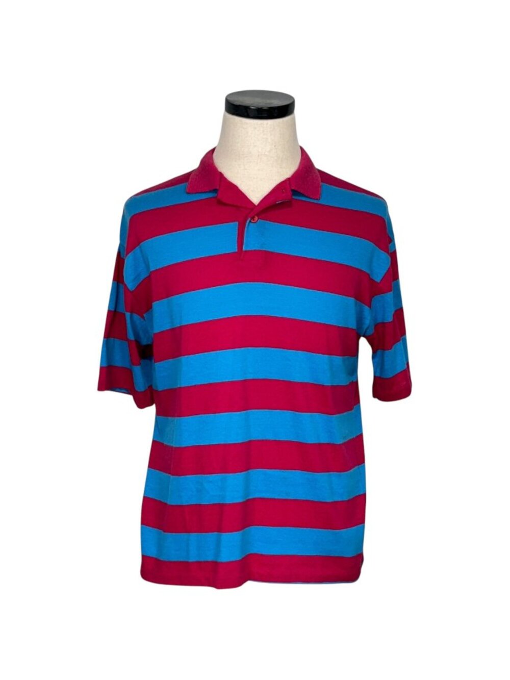 Patrick Mens Striped Polo Shirt Red & Blue 80s Large 50/50 Cotton Polyester USA